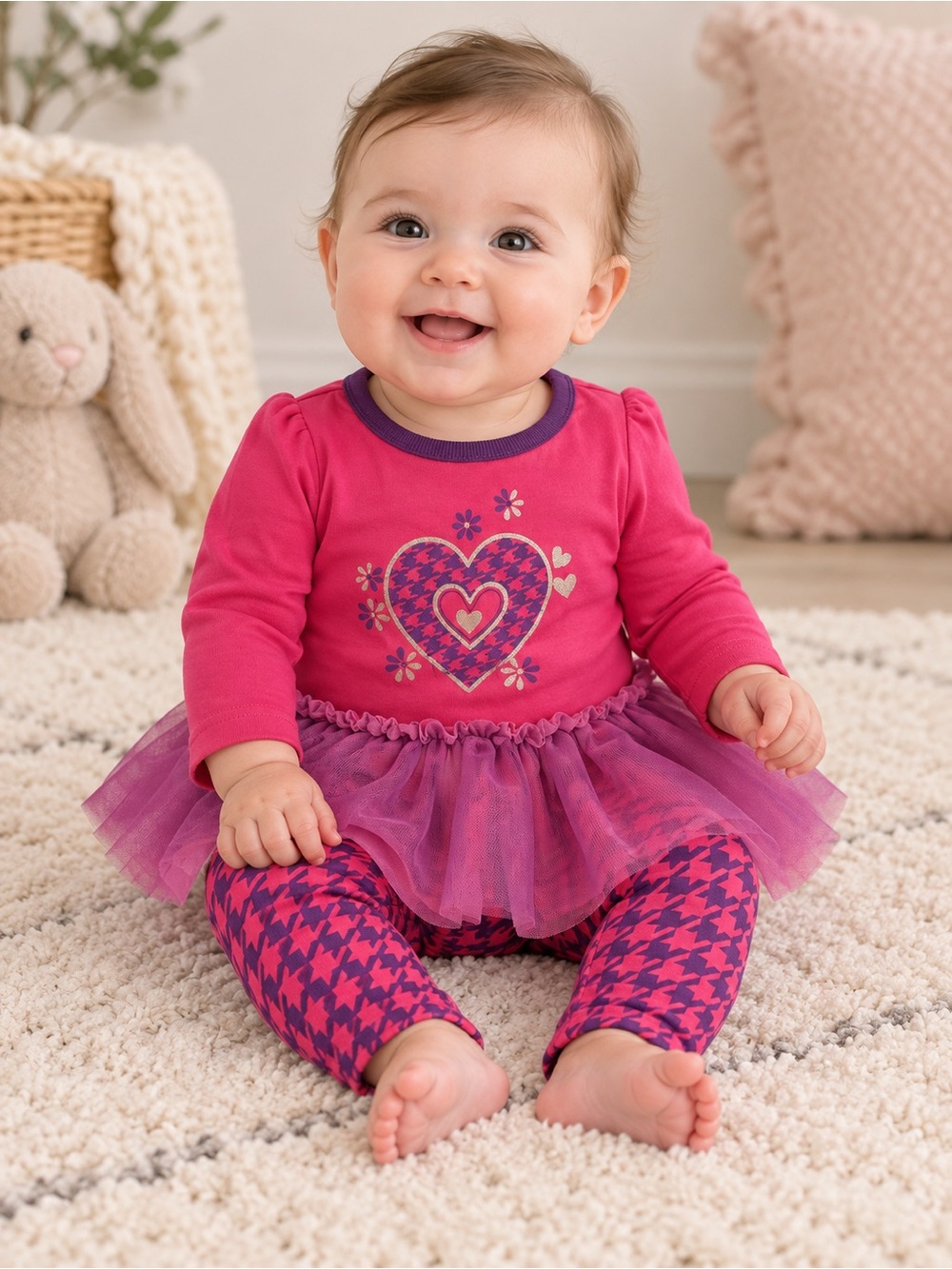 Young Hearts Glittery Purple Tutu Top & Leggings 2PC Set 6-9M